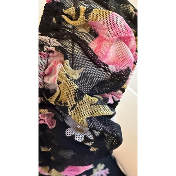 Vintage 90s Y2K Floral Mesh Dress Black Sz Small Ribbon Lace Rose - Picture 12 of 17